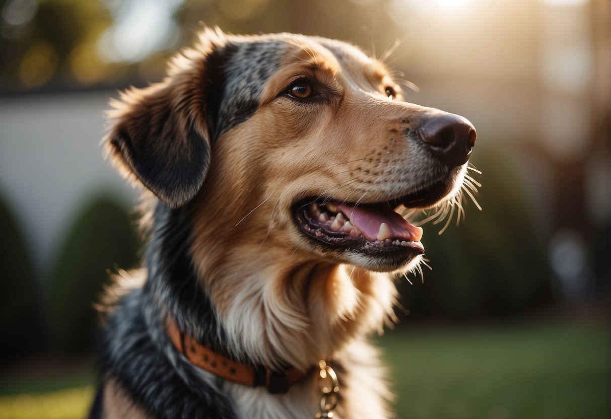 The dog eagerly greets family members, wagging its tail and seeking attention. It shows signs of comfort and happiness, fitting well into the household