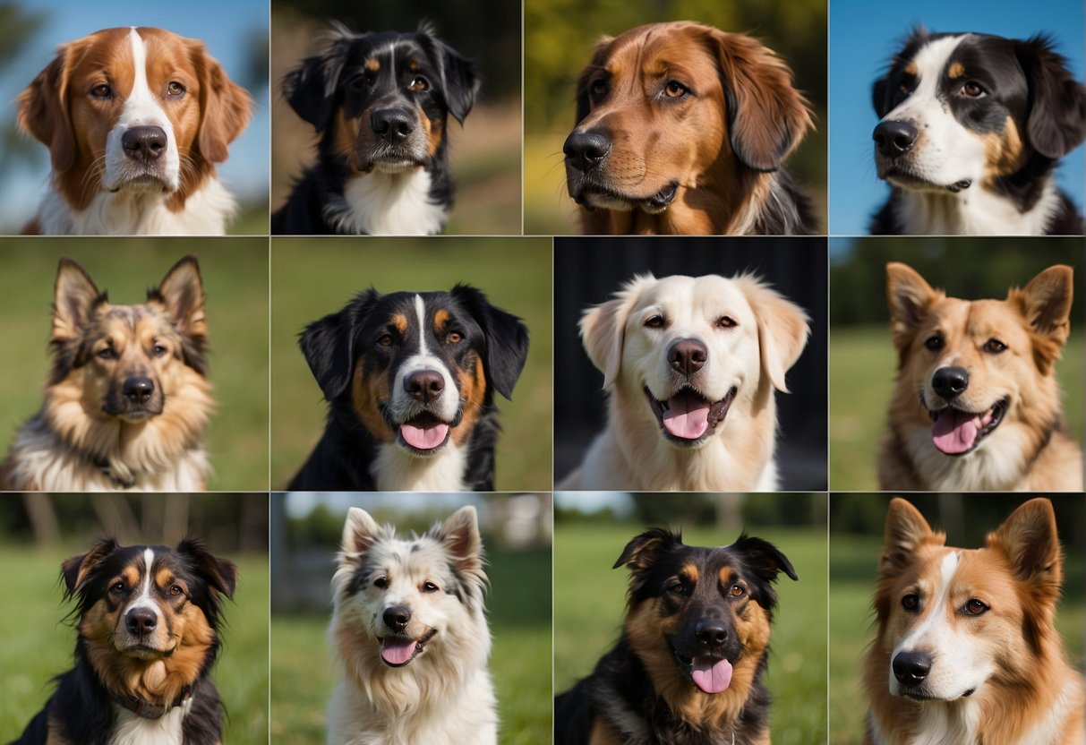 A variety of dog breeds and ages are shown in different settings, such as a home and a workplace, to illustrate the impact of adopting a dog while working full time