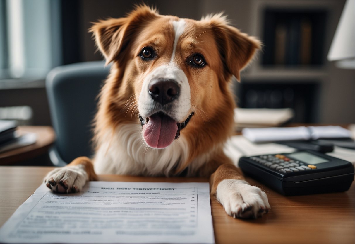 A dog adoption application being reviewed with a stack of reference documents and a checklist on a desk