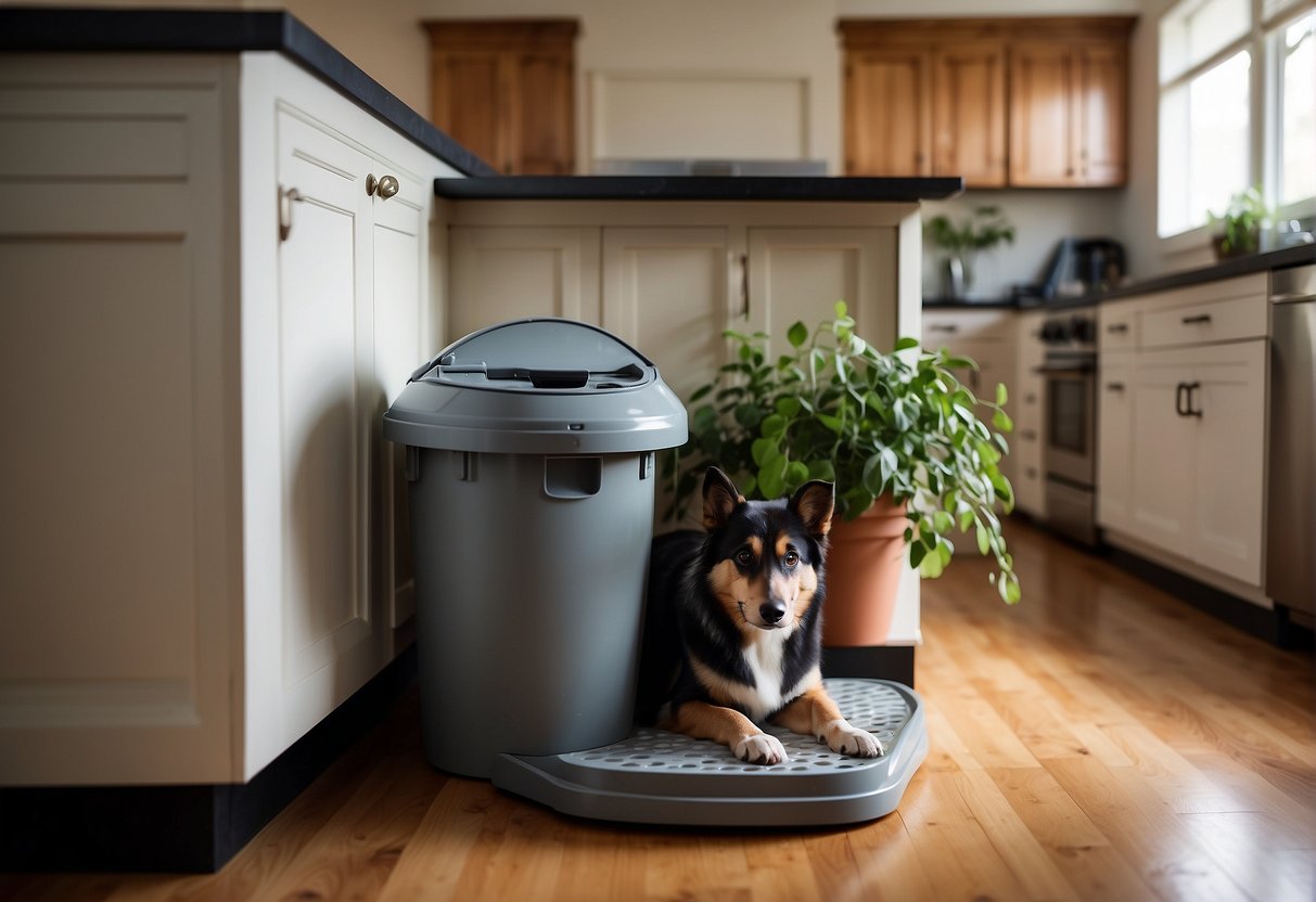 A dog-proofed home with locked cabinets, secure trash bins, and no accessible toxic plants. All electrical cords and small objects are out of reach