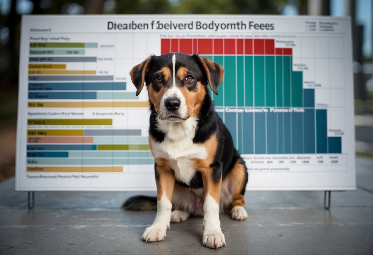 A chart showing breakdown of fees for different pet types, with a focus on dog adoption fees and what they cover