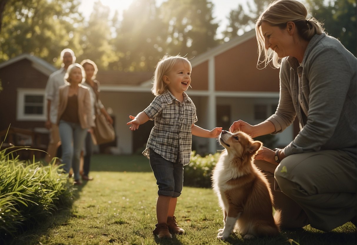 A family eagerly waits as a shelter worker brings out a wagging tail and wiggling body, ready to embrace their new furry family member