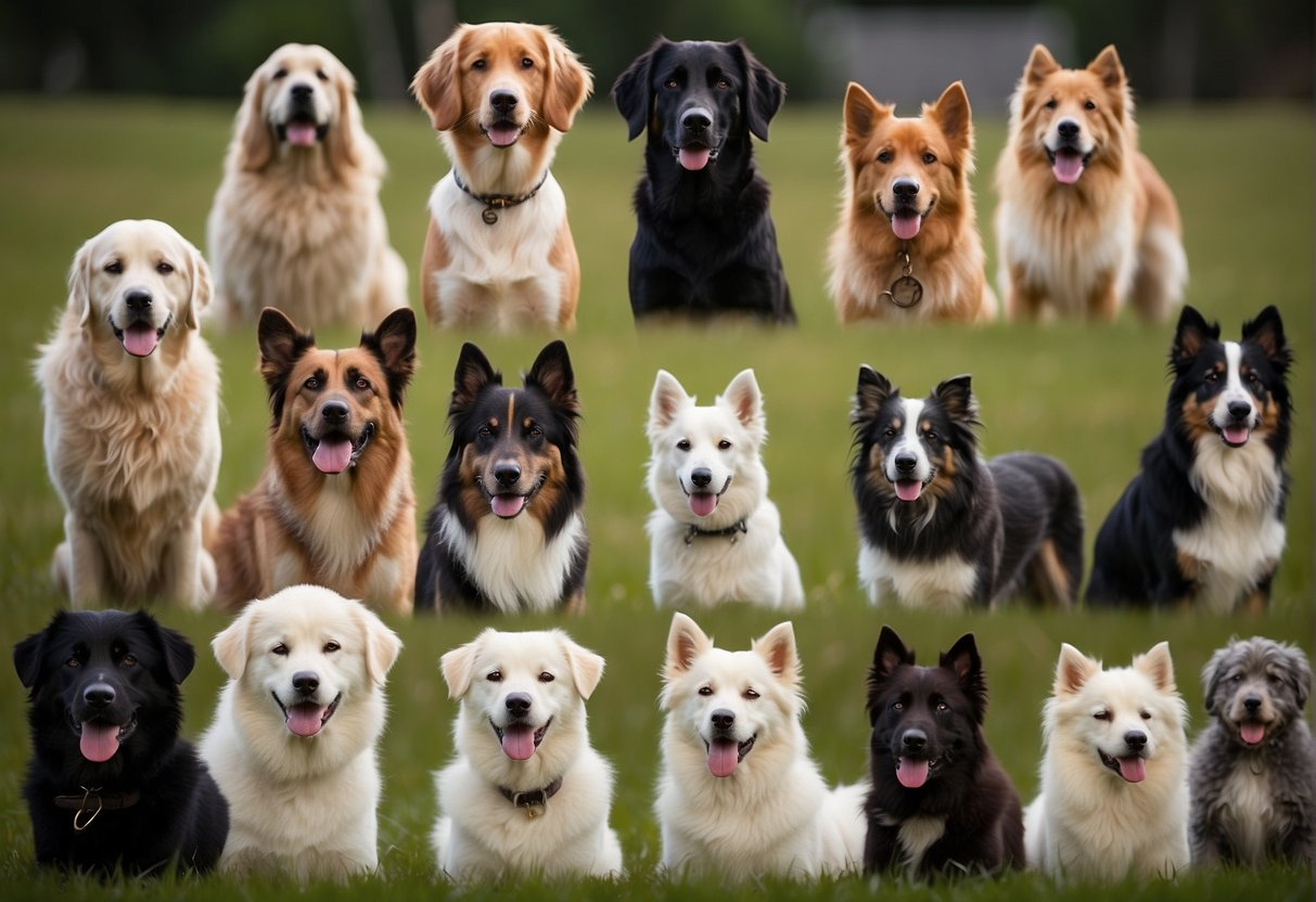 A variety of dog breeds with different backgrounds, showcasing their unique characteristics and behaviors that indicate a good fit for a home