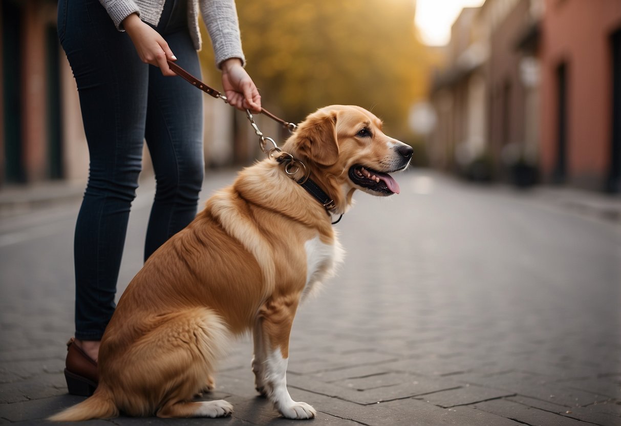 A dog approaches a person with a wagging tail, making eye contact and leaning in for a gentle pet