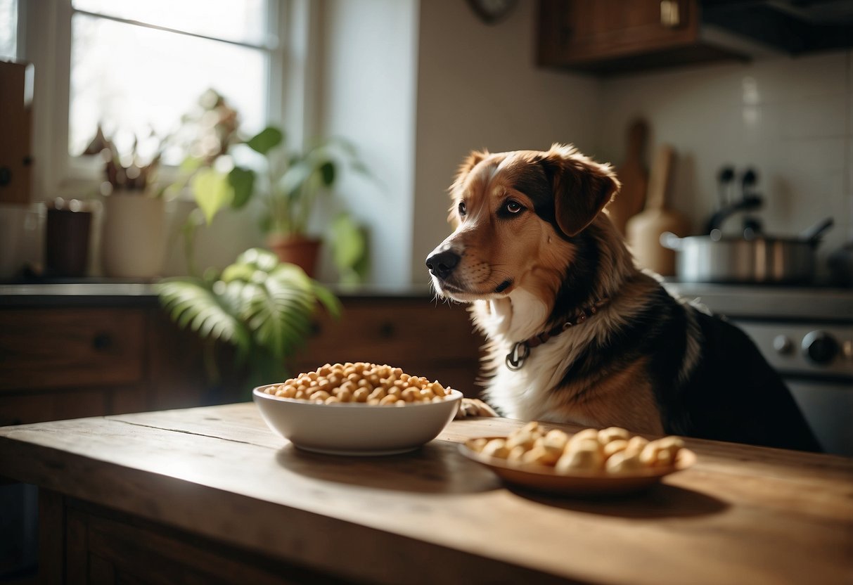 A dog patiently waits as its owner consistently provides food and affection, building trust in a cozy home environment